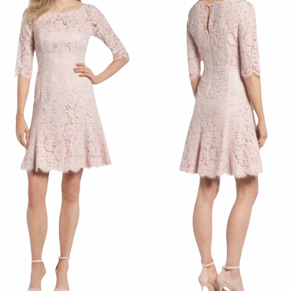 Eliza J Lace Fit & Flare Cocktail Pink Dress